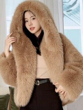 Laseti Faux Fur Coat - Camel Brown Jacket.